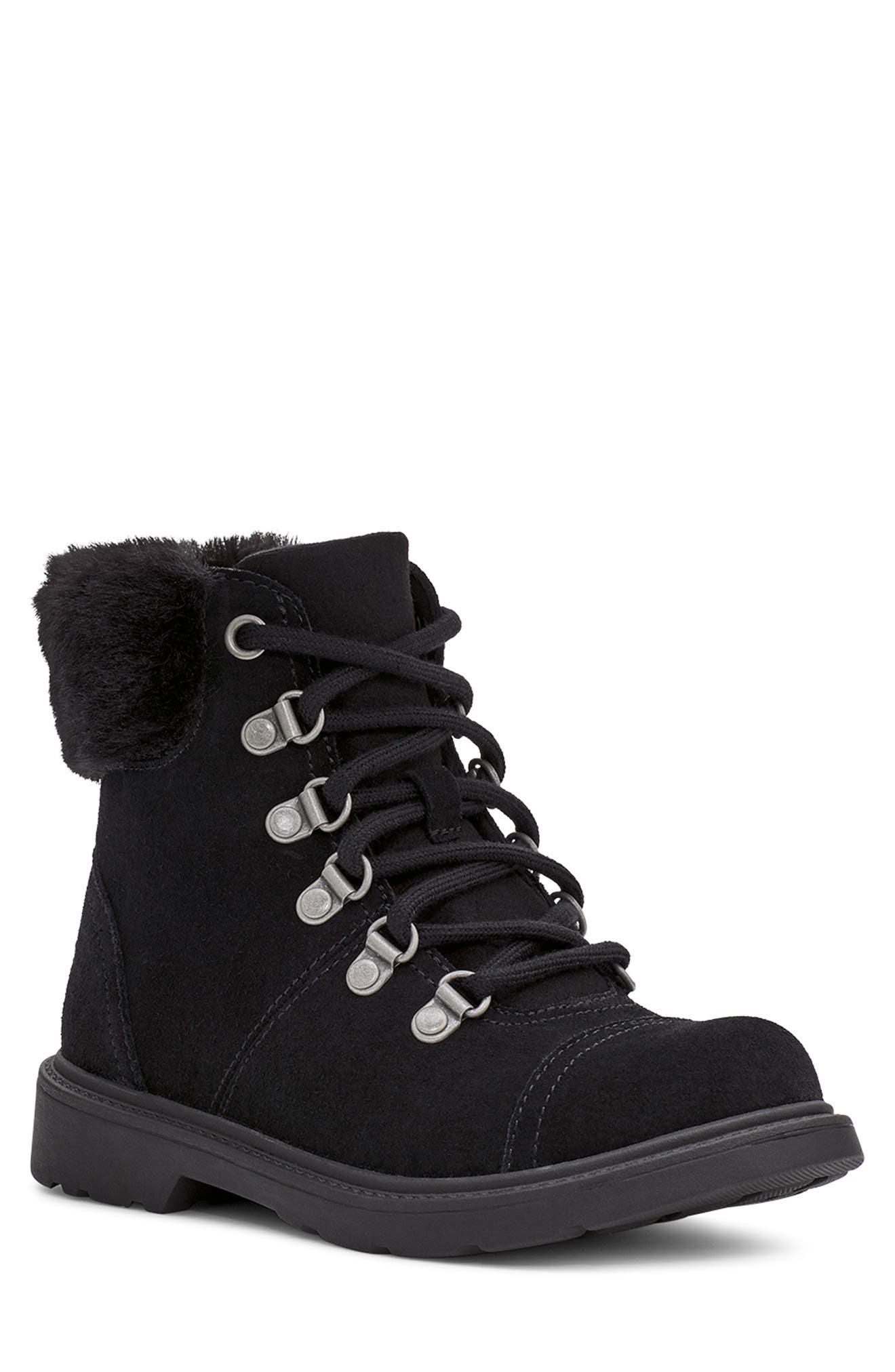 UGG<sup>®</sup> Kids' Azell Faux Fur Waterproof Hiker Boot, Main, color, 