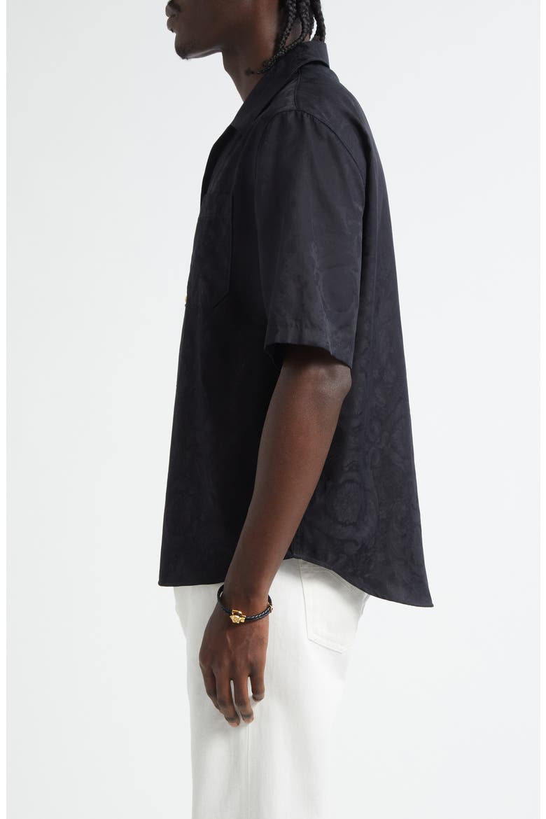 Barocco Jacquard Cotton Poplin Camp Shirt, Alternate, color, BLACK