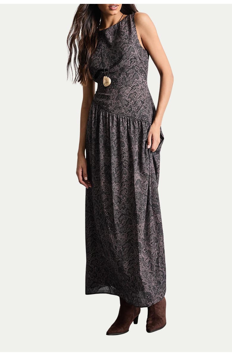 Warehouse Printed Chiffon Tiered Maxi Dress, Alternate, color, Brown