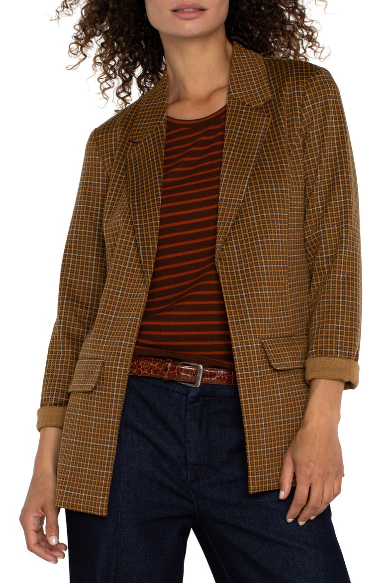 Check Knit Boyfriend Blazer, Main, color, JASPER BROWN PLAID