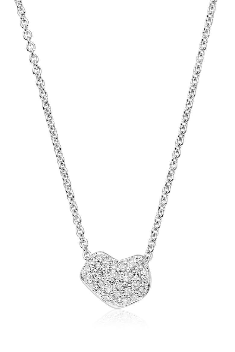 Nura Mini Diamond Heart Necklace, Main, color, SILVER/ DIAMOND