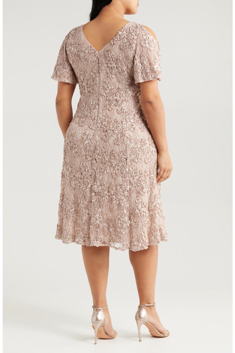 Soutache Lace Sequin Cocktail Dress, Alternate, color, BUFF
