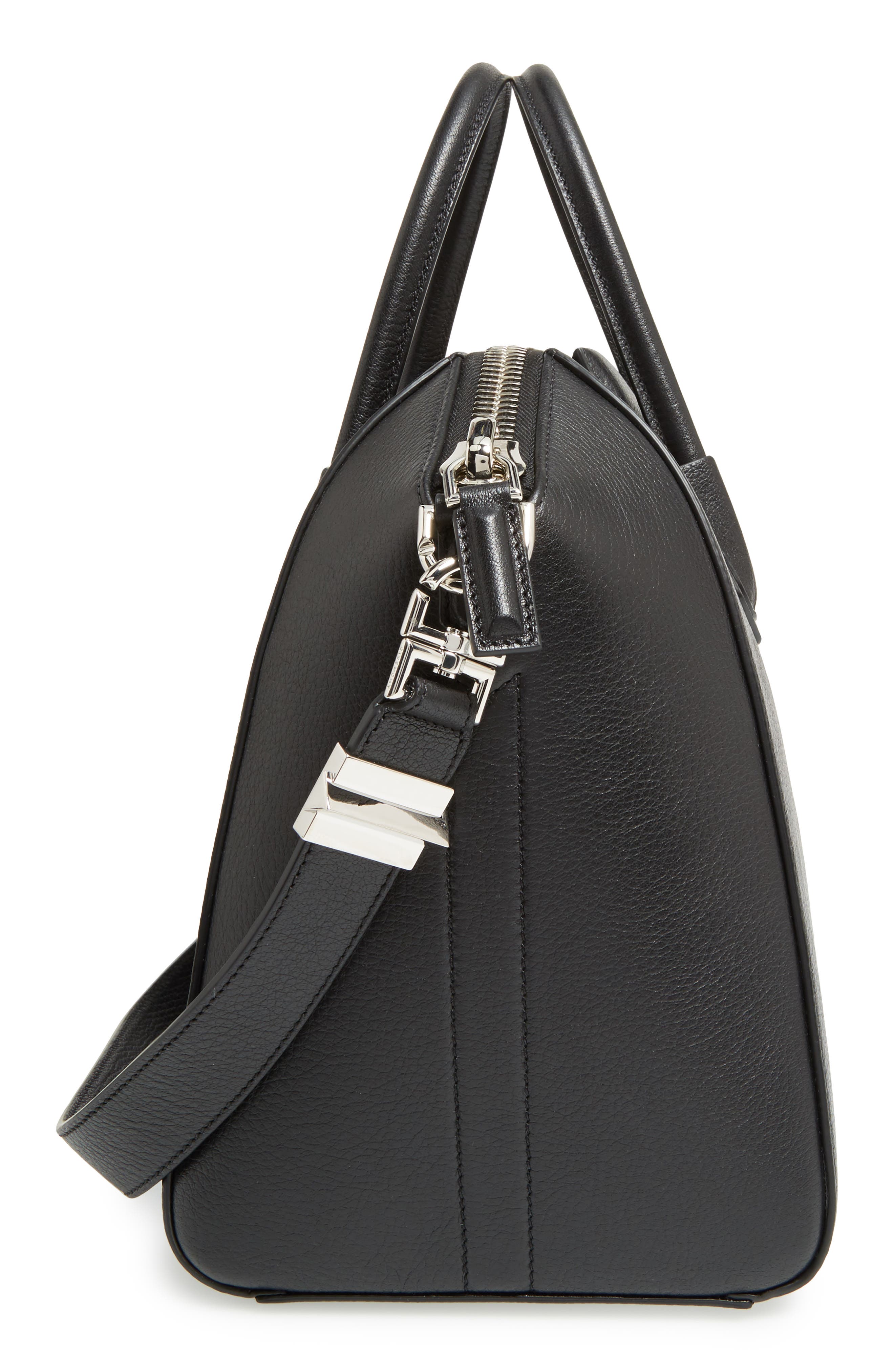 Medium Antigona Sugar Leather Satchel, Alternate, color, BLACK
