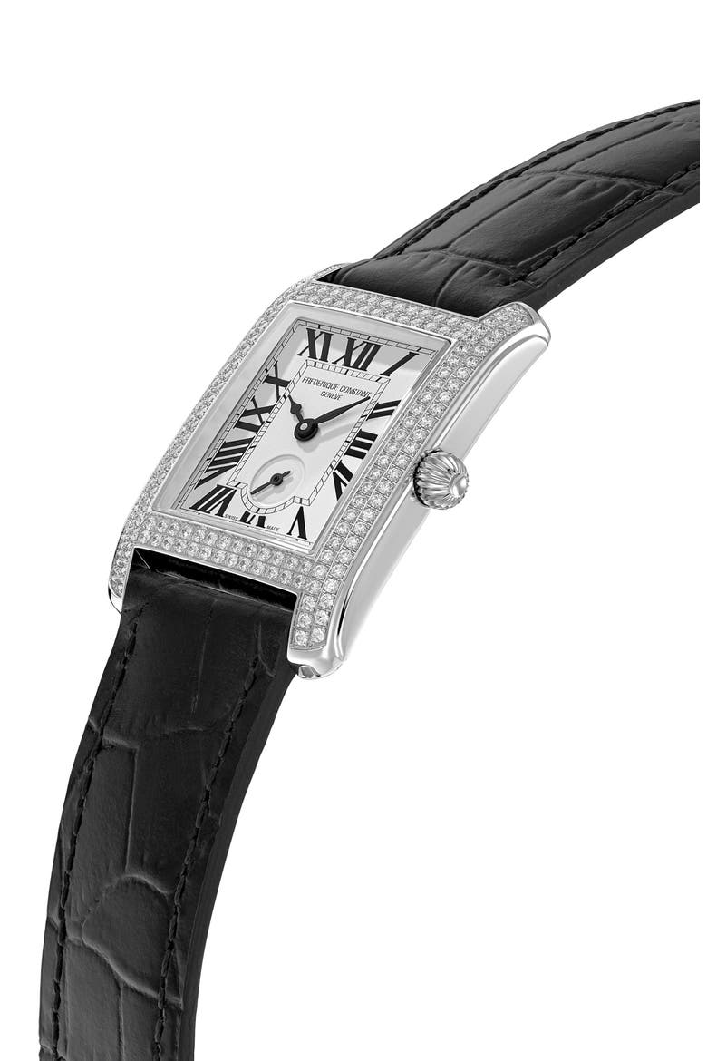 Classic Carrèe Diamond Leather Strap Watch, 28mm x 25mm, Alternate, color, BLACK