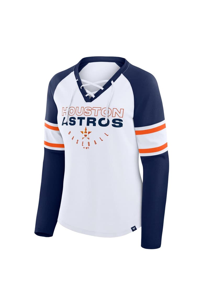 Women's Fanatics White/Navy Houston Astros Blitz Package Raglan Lace-Up V-Neck Long Sleeve T-Shirt, Alternate, color, White