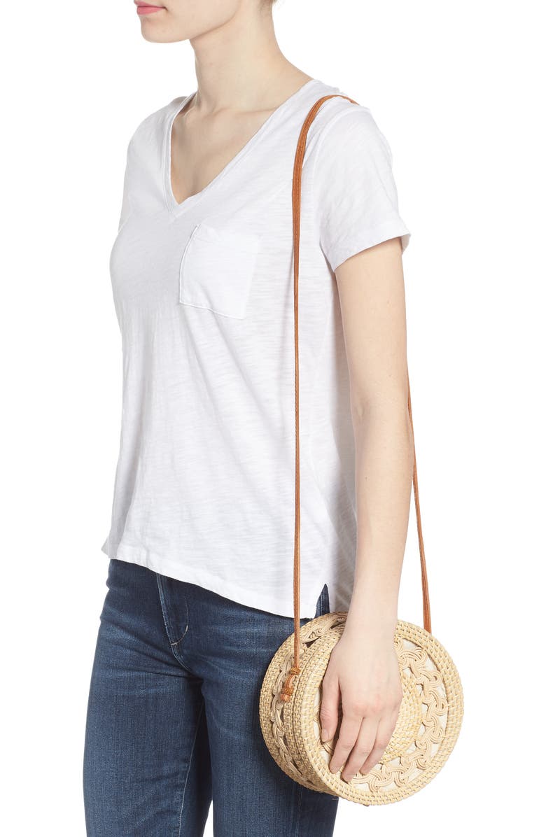 Street Level Woven Rattan Circle Crossbody Bag, Alternate, color,