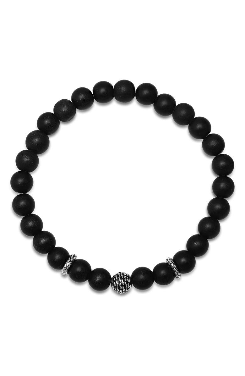 HMY JEWELRY Sterling Silver Black Lava Stone Bracelet, Main, color, Silver/ Black