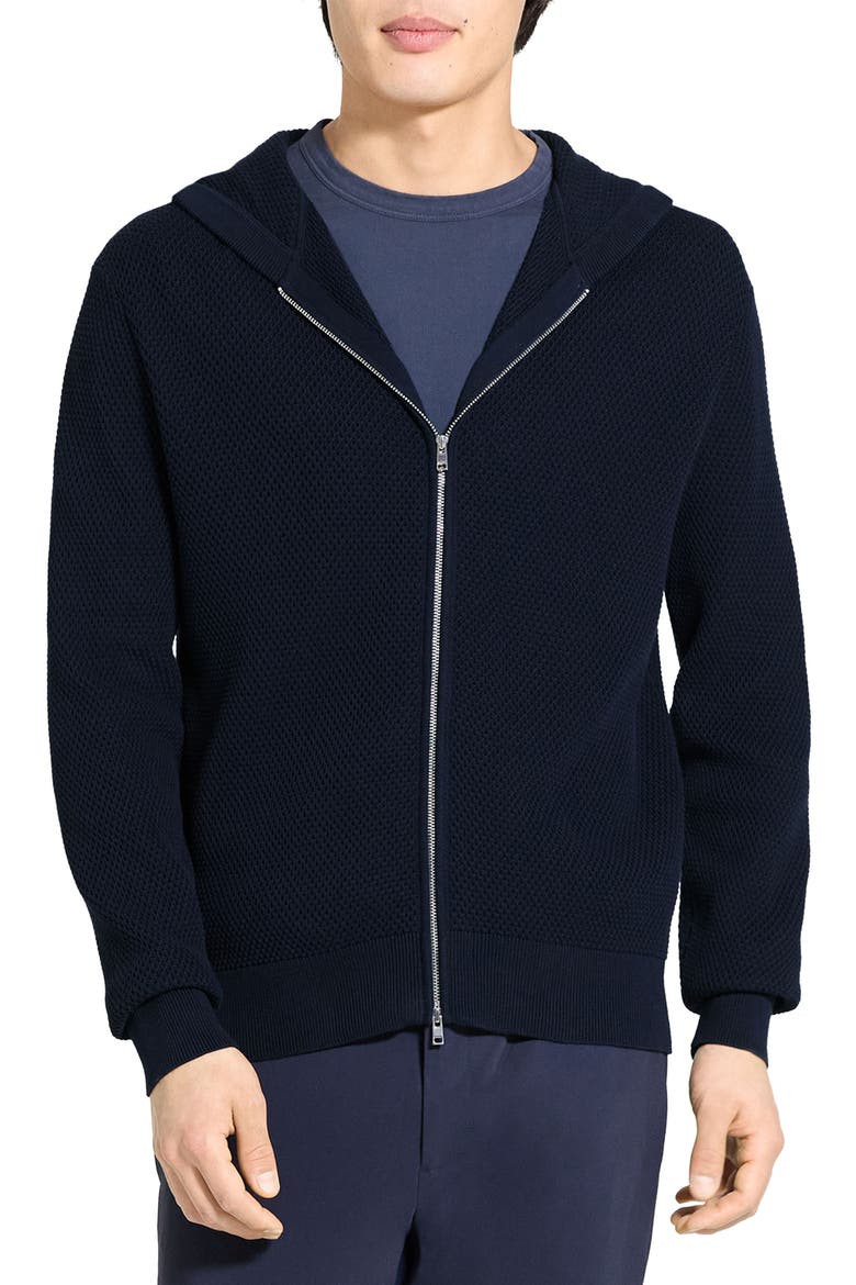 Myhlo Perforated Waffle Cotton Zip Hoodie, Main, color, BALTIC - XHX