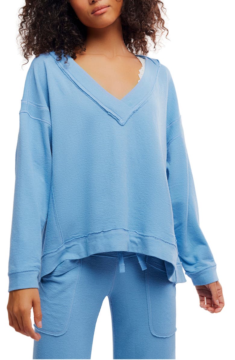 Free People Staycation Oversize Lounge Sweatshirt, Main, color, Blissful Blue