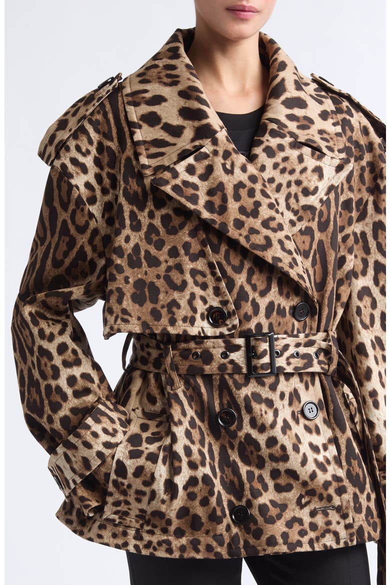 Belted Short Trench Jacket, Alternate, color, LEO NEW