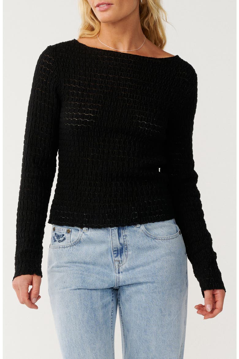 Bossa Nova Texture Long Sleeve Top, Main, color, BLACK
