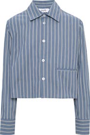 Midi Cropped Striped Button Front Box Pleat Blouse