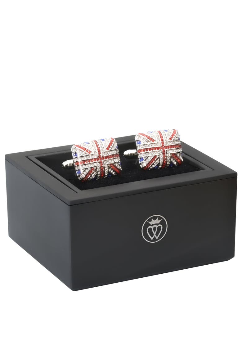 Union Jack Crystal Cufflinks - British Flag Enamel & Crystal Accents, Alternate, color, British Flag Enamel