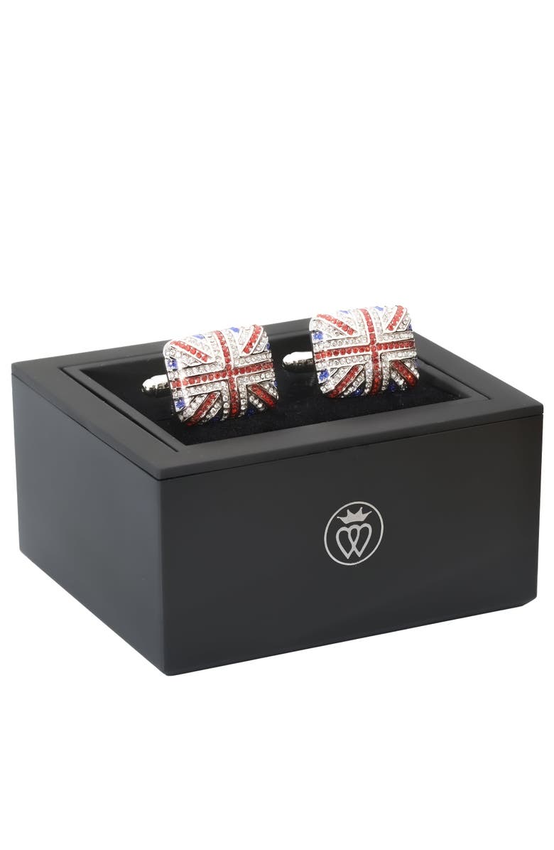 Prince of Scots Union Jack Crystal Cufflinks - British Flag Enamel & Crystal Accents, Alternate, color, British Flag Enamel