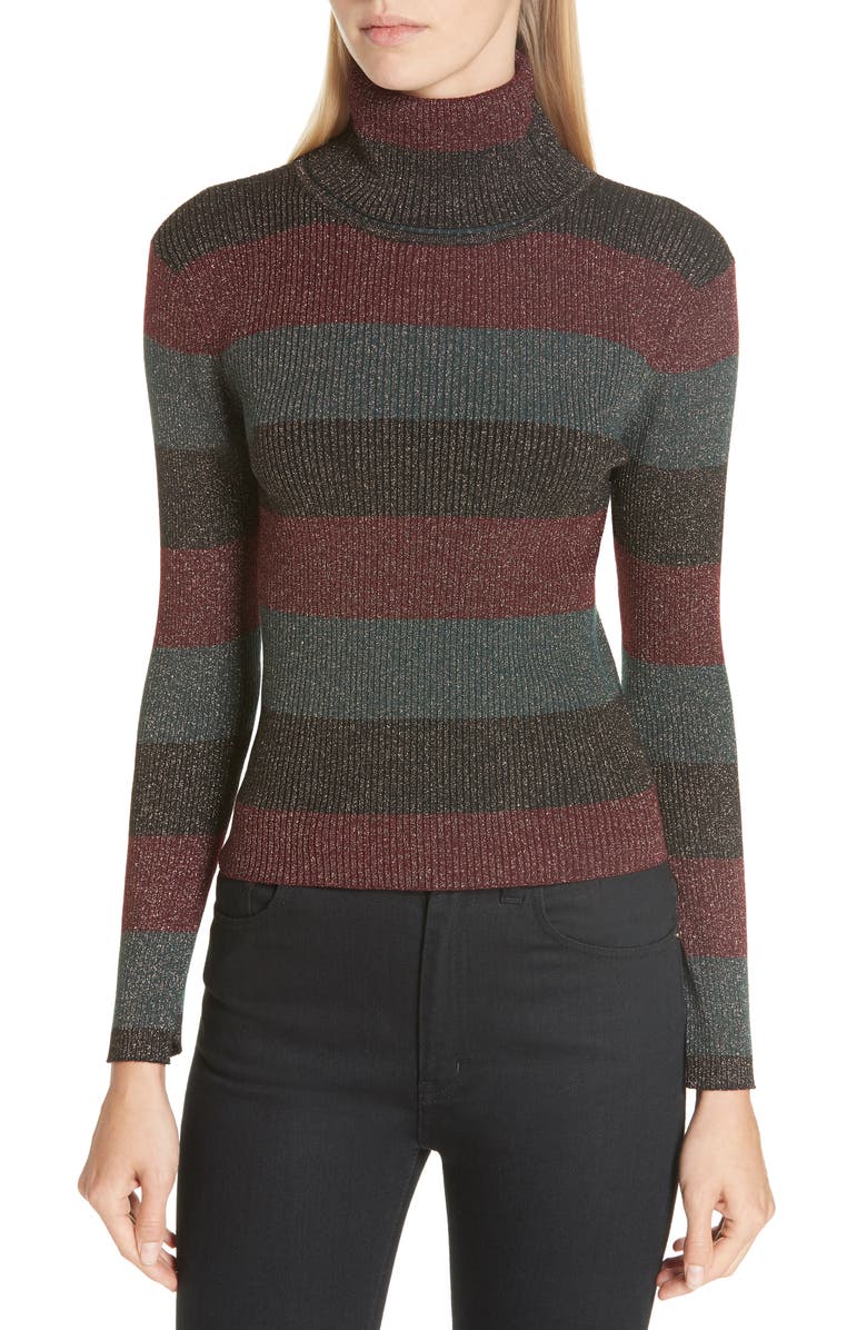 A.L.C. Mariel Metallic Stripe Turtleneck Sweater, Main, color,