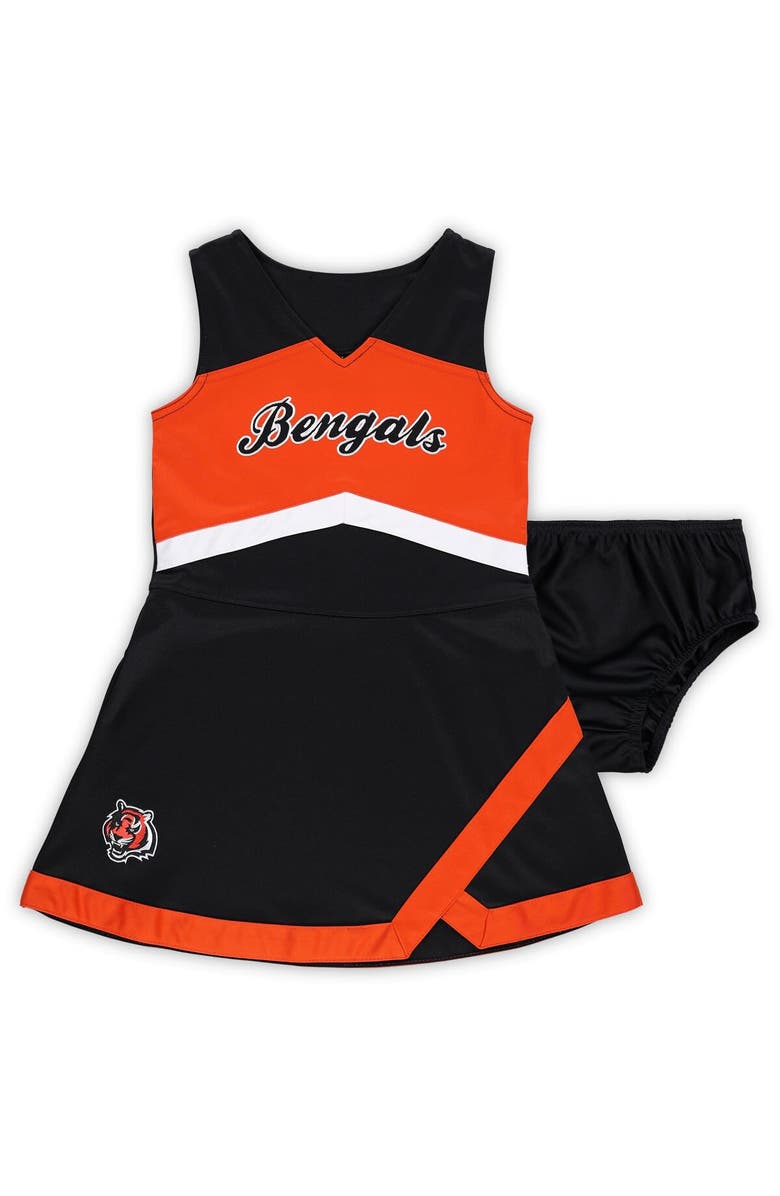 Outerstuff Girls Preschool Black Cincinnati Bengals Two-Piece Cheer Captain Jumper Dress with Bloomers Set, Main, color, Black
