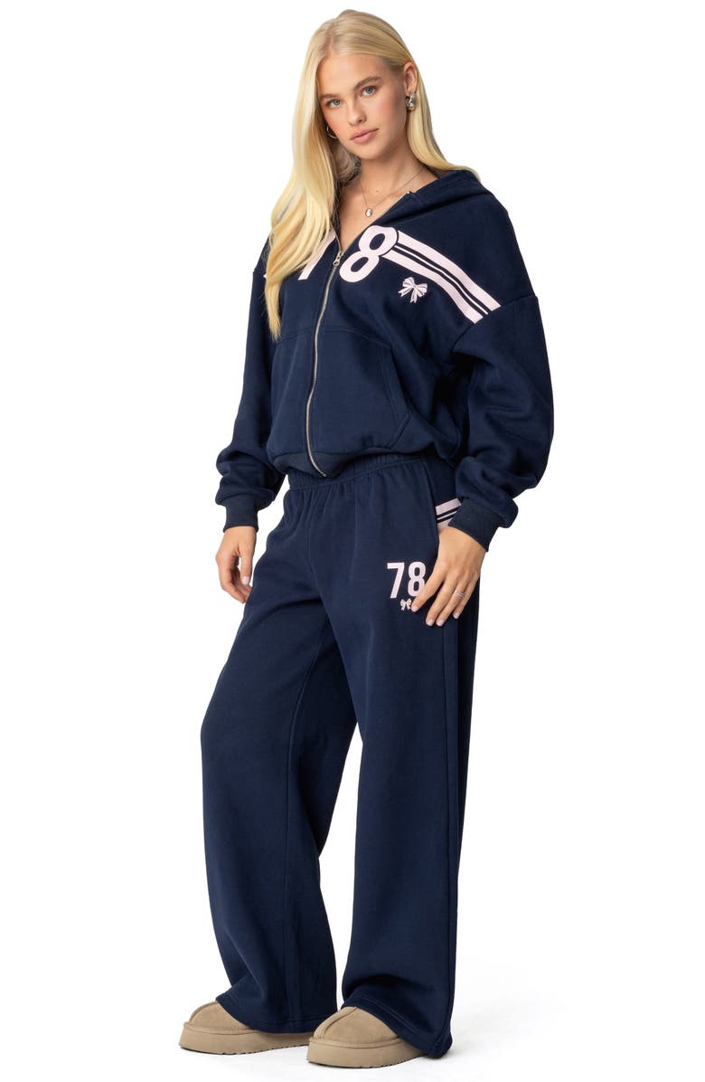 EDIKTED 78 Stripe Graphic Zip-Up Hoodie, Alternate, color, Navy