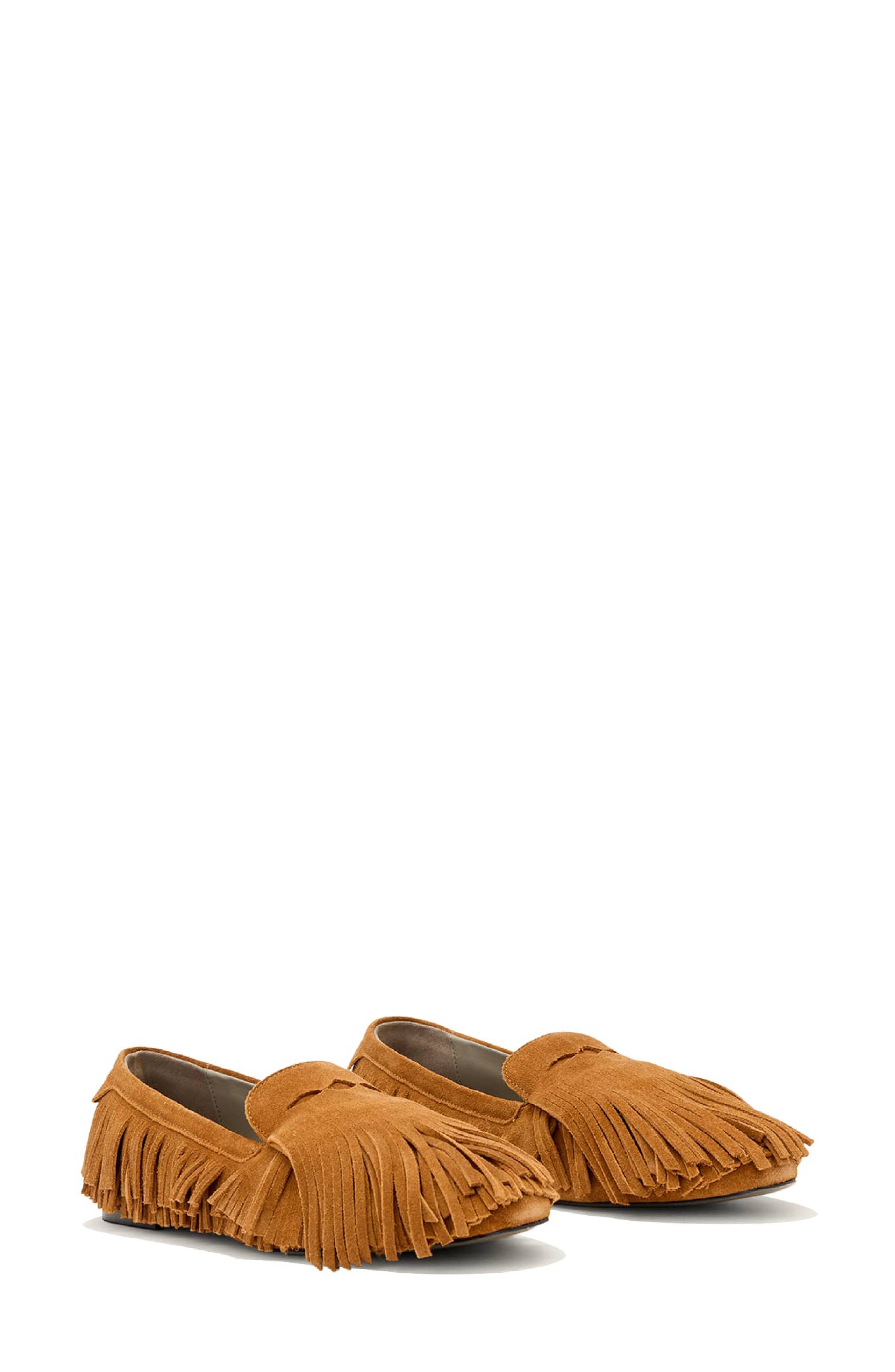 AllSaints Sandy Fringe Loafer, Main, color, Tan Brown