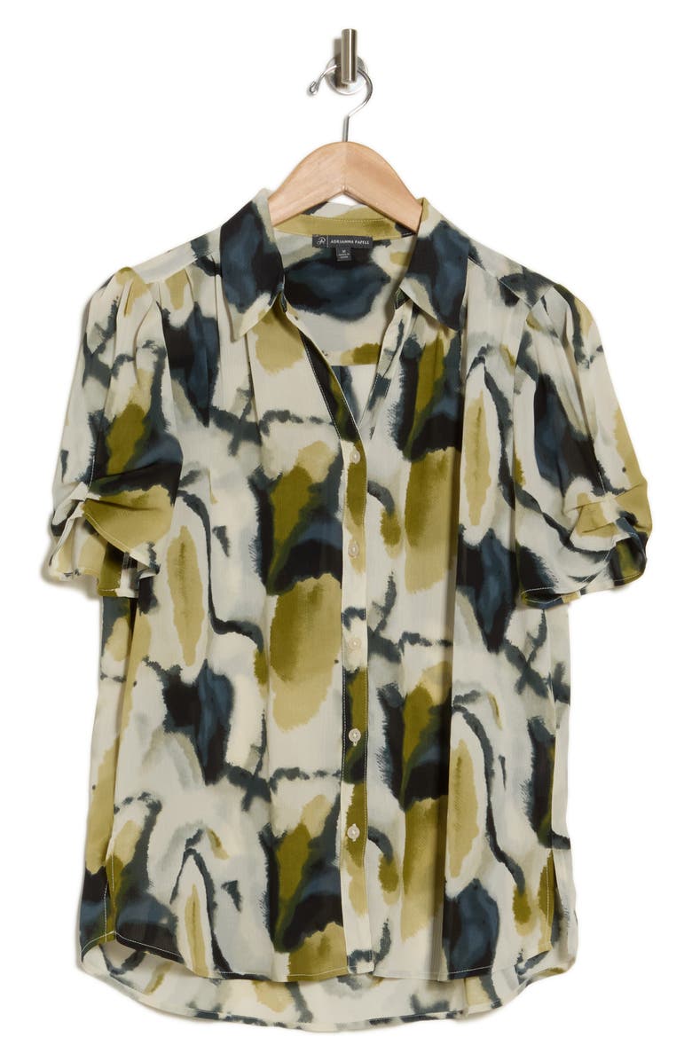 Patterned Pinch Sleeve Button-Up Shirt