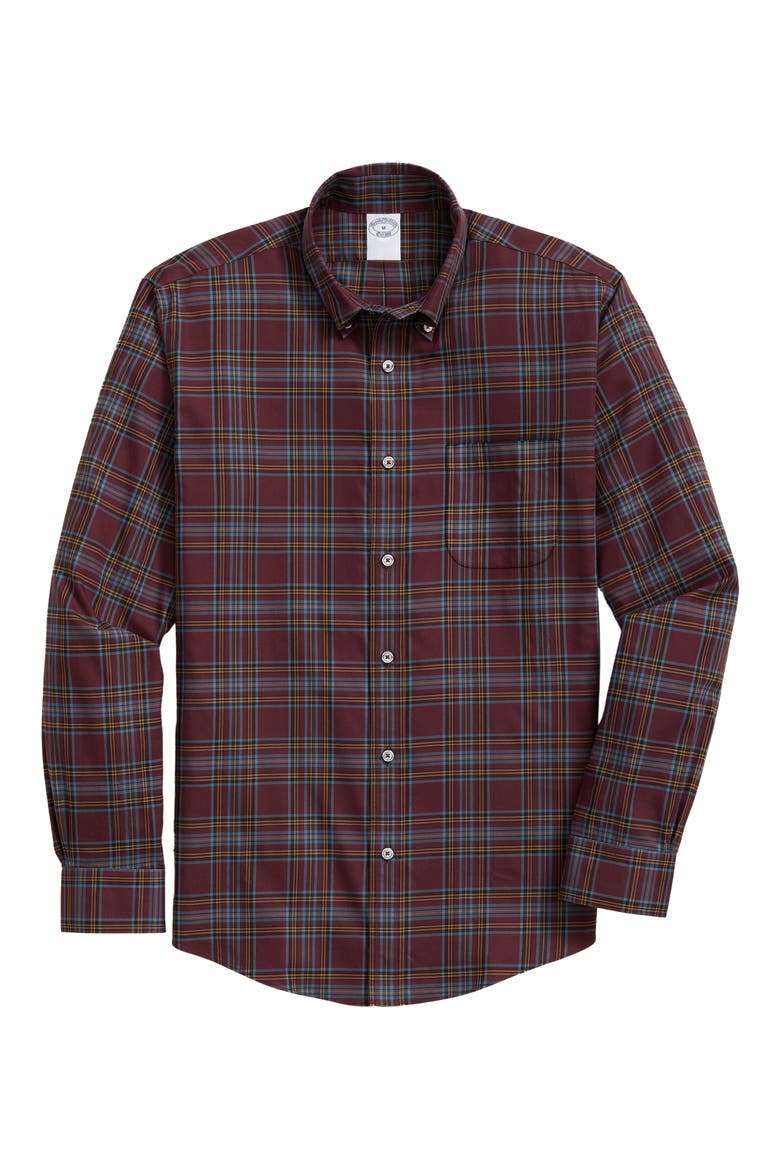 Regular Fit Twill Non-Iron Stretch Button-Down Shirt, Main, color, FIG PLAID