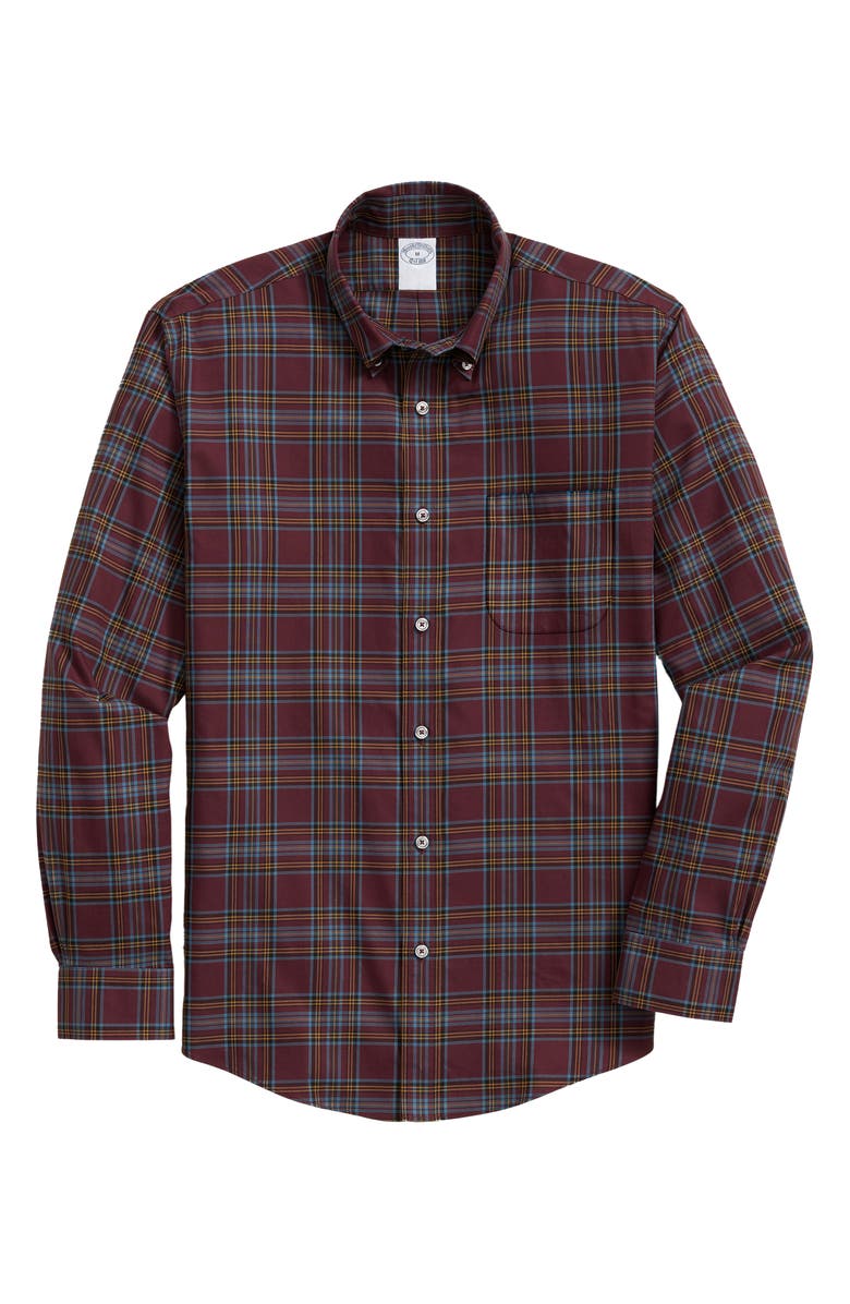 Brooks Brothers Regular Fit Twill Non-Iron Stretch Button-Down Shirt, Main, color, Fig Plaid