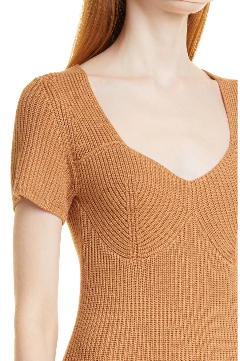 Camden Ribbed Sweetheart Neck Midi Dress, Alternate, color, CAMEL