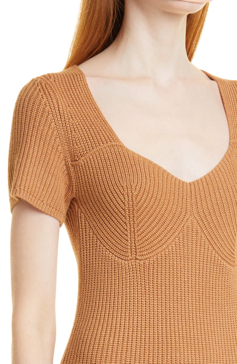 STAUD Camden Ribbed Sweetheart Neck Midi Dress, Alternate, color,