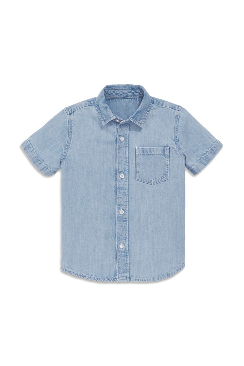 Kids Short Sleeve Chambray Button Down, Main, color, Classic Chambray