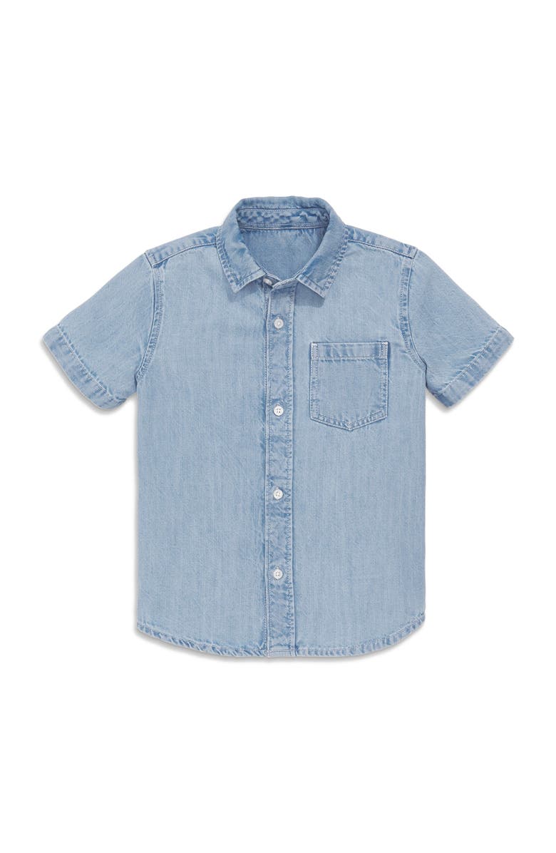 Primary Kids Short Sleeve Chambray Button Down, Main, color, Classic Chambray