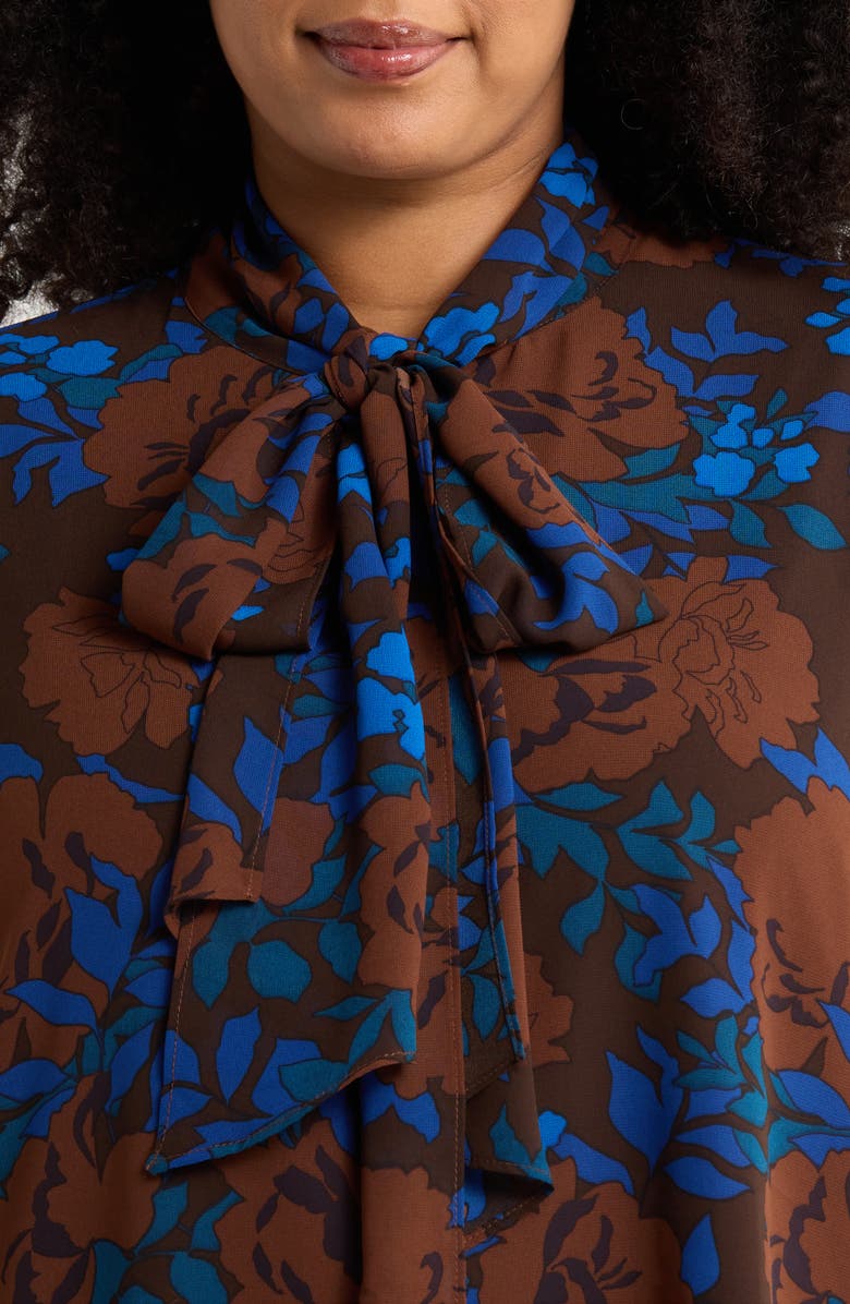 SUGARLIPS Lebanon Floral Tie Neck Top, Alternate, color, Brown-Blue