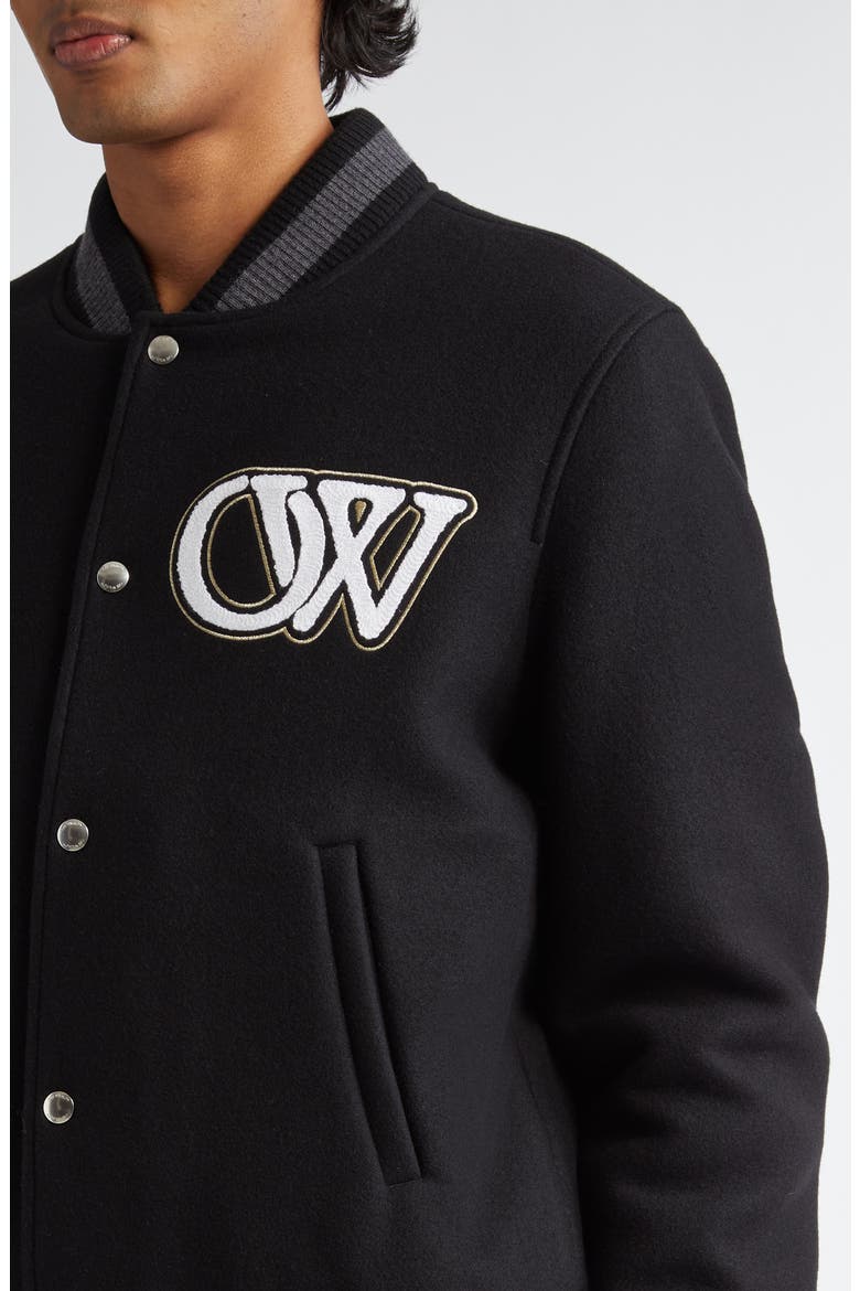 Varsity Wool Blend Bomber Jacket, Alternate, color, BLACK WHITE