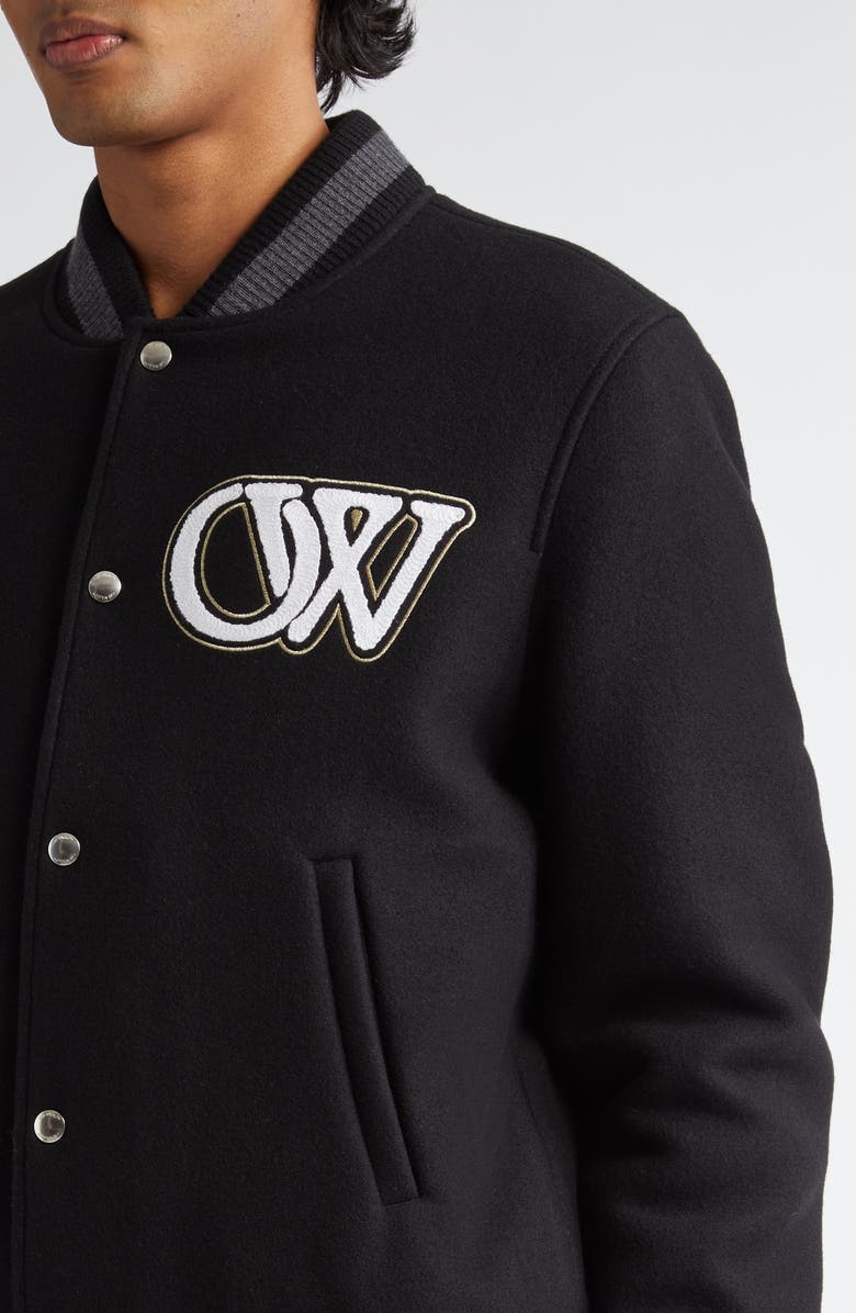 Off-White Varsity Wool Blend Bomber Jacket, Alternate, color,
