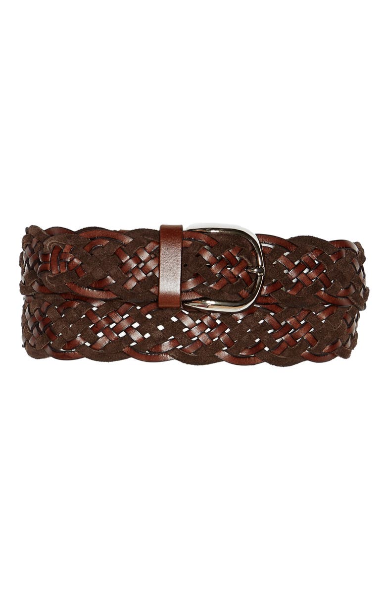 Brunello Cucinelli Braided Leather Belt, Main, color, Dark Brown