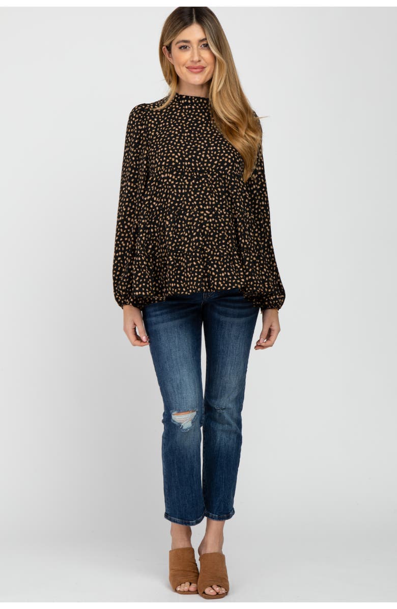 PinkBlush Animal Print Mock Neck Tiered Top, Alternate, color, Black