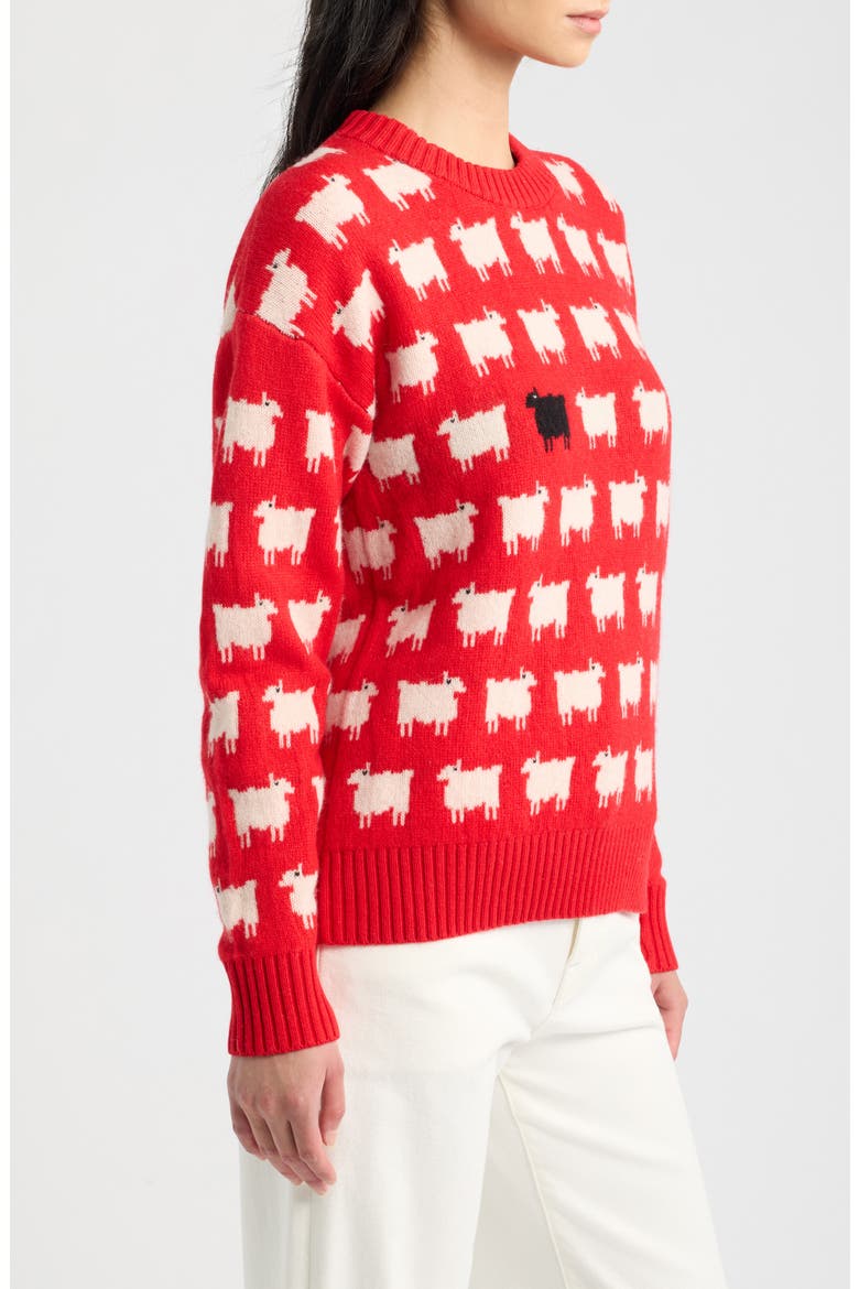 Sheep Wool Crewneck Sweater, Alternate, color, DIANA RED