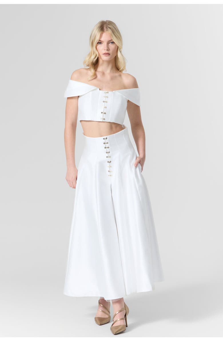 Le Fafo Off-Shoulder Silk Top & Skirt Set, Alternate, color, White
