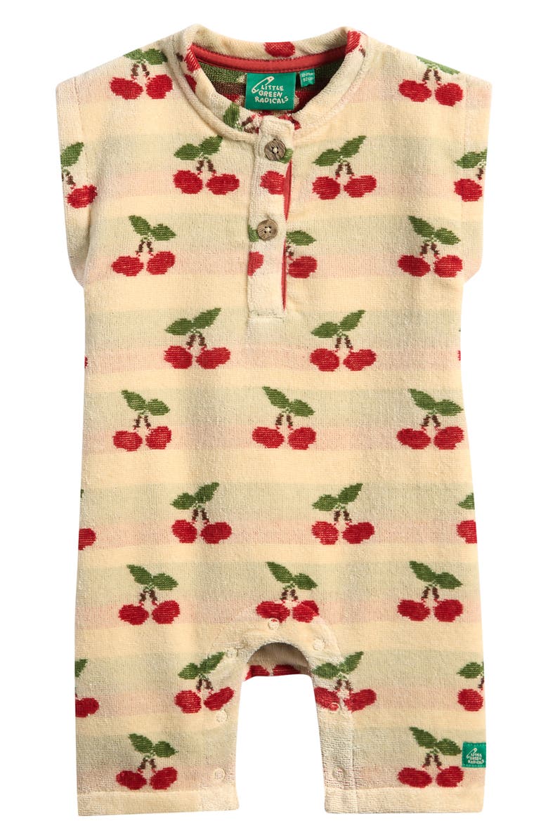 Little Green Radicals Kids' Cherries Terry Cloth Romper, Main, color, Cream