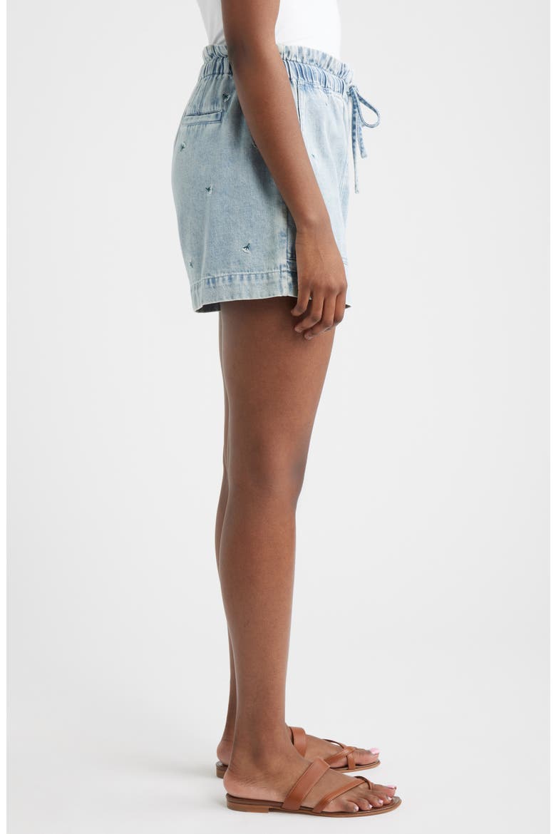 Foster Floral Embroidered Paperbag Denim Shorts, Alternate, color, IVORY CARNATIONS