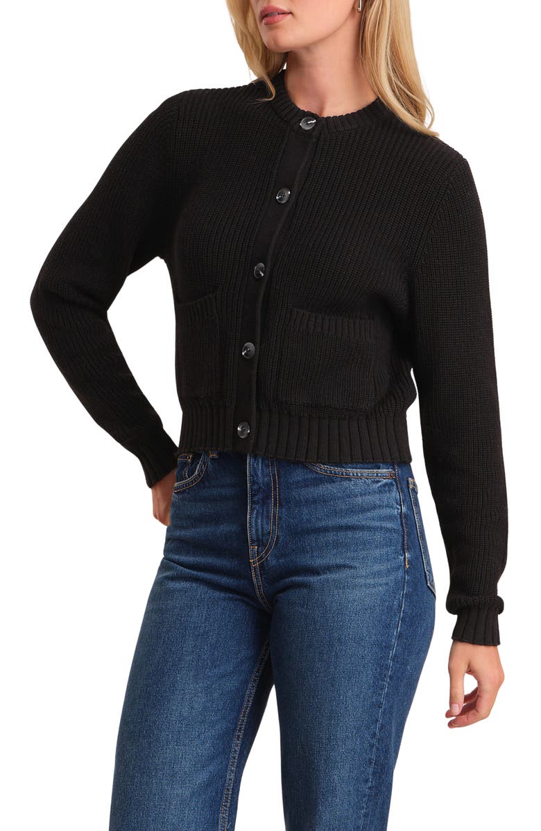 525 america Palmer Crewneck Cotton Cardigan, Alternate, color, Black