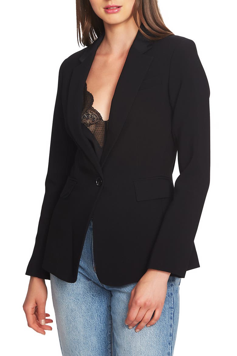 One-Button Stretch Crepe Blazer, Alternate, color, RICH BLACK