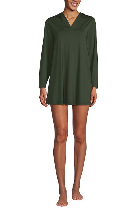 Cotton Jersey Long Sleeve Hooded Swim Cover-up Dress