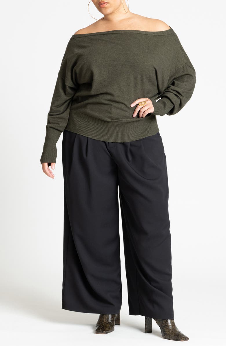 ELOQUII Off the Shoulder Slouchy Dolman Sleeve Sweater, Alternate, color, 