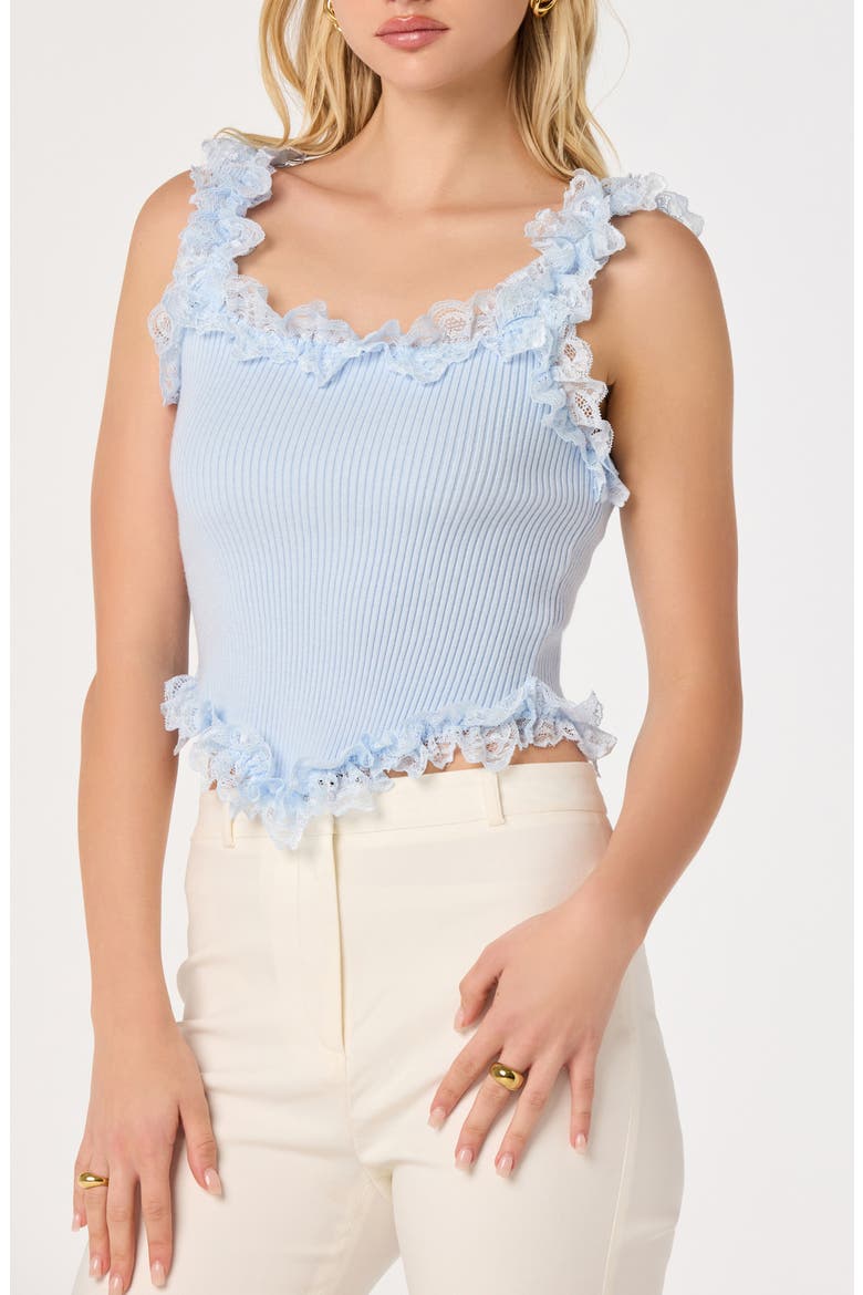 Amity Ruffle Lace Rib Tank, Main, color, LIGHT BLUE