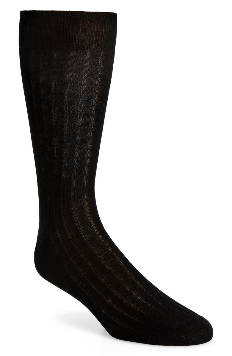 Canali Cotton Rib Dress Socks, Main, color, Black