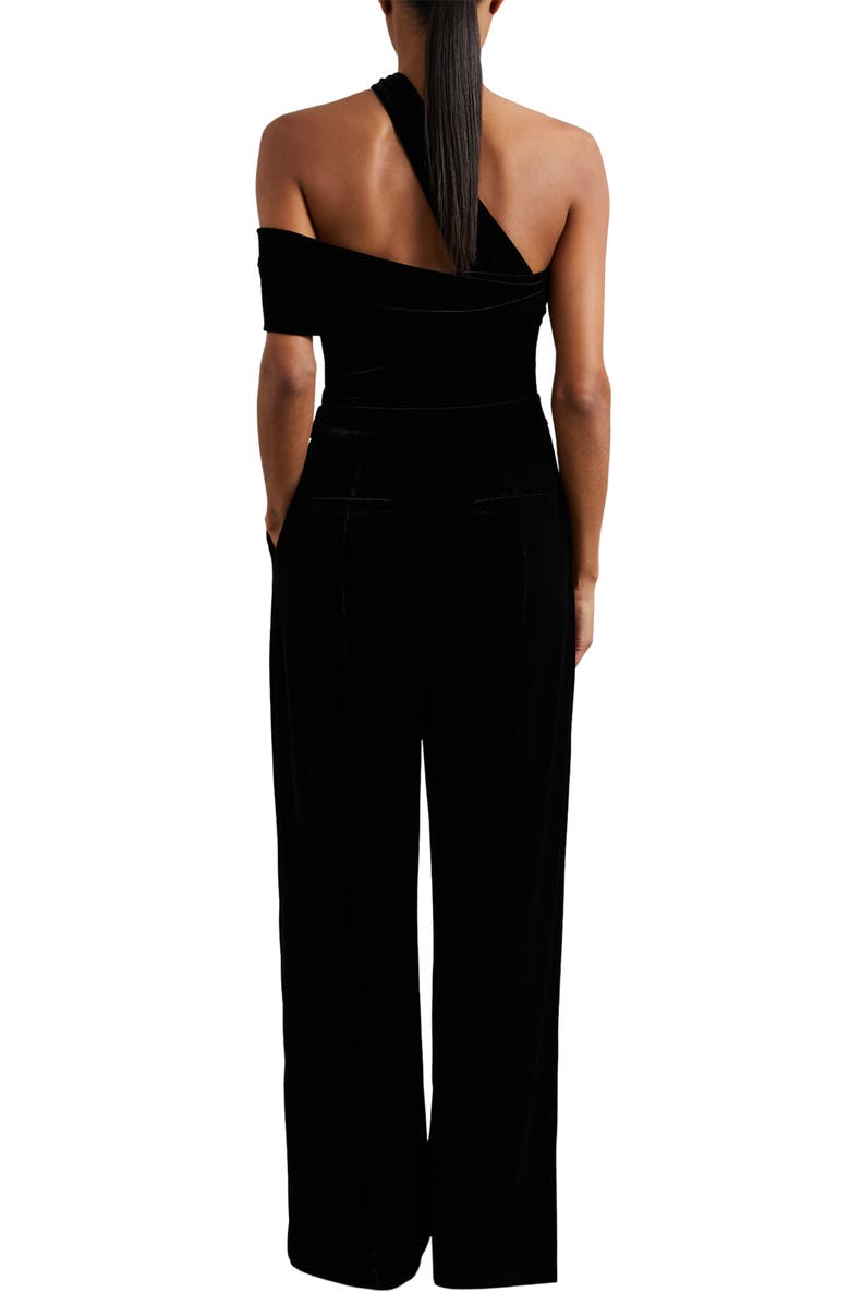 Reiss Daria One-Shoulder Wide Leg Velvet Jumpsuit, Alternate, color, Black