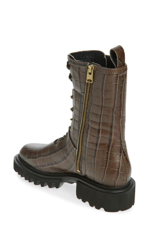 Allsaints Maren Croc Embossed Combat Boot In Brown