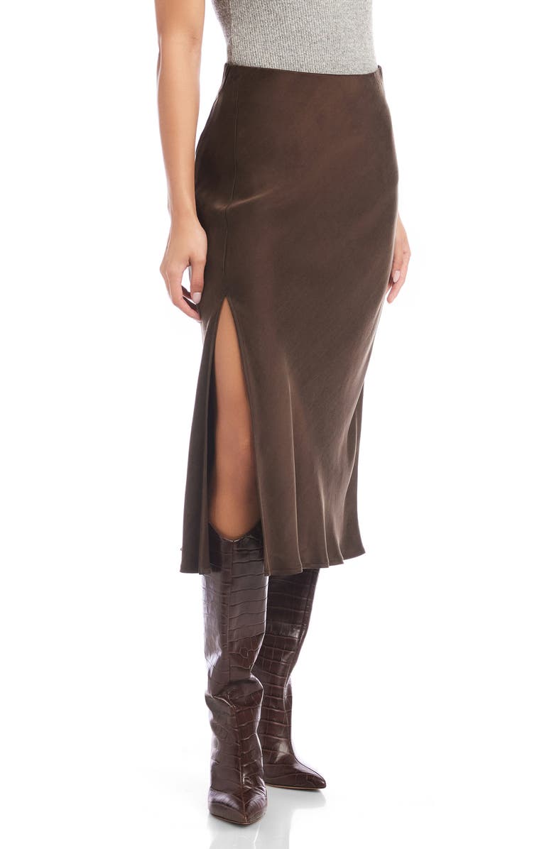 FIFTEEN TWENTY Brielle Side Slit Midi Skirt, Alternate, color, Brown