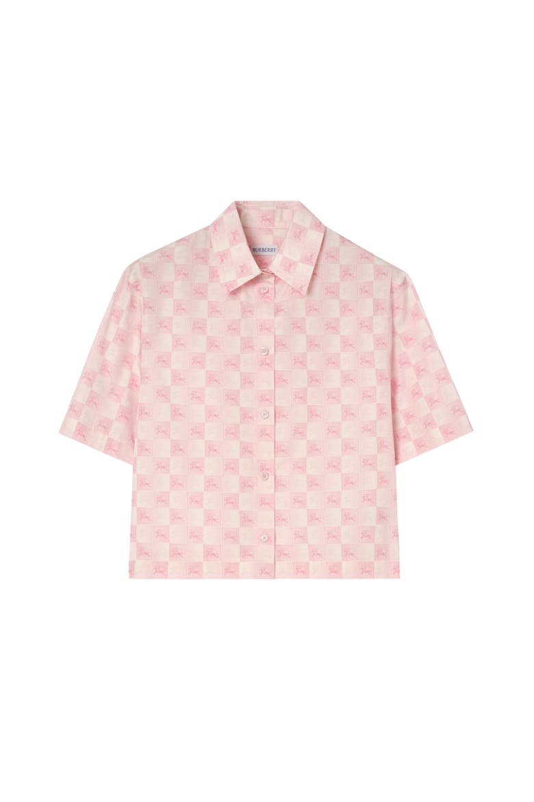 Cropped Knight Checkerboard  Cotton Shirt, Alternate, color, Peony pink