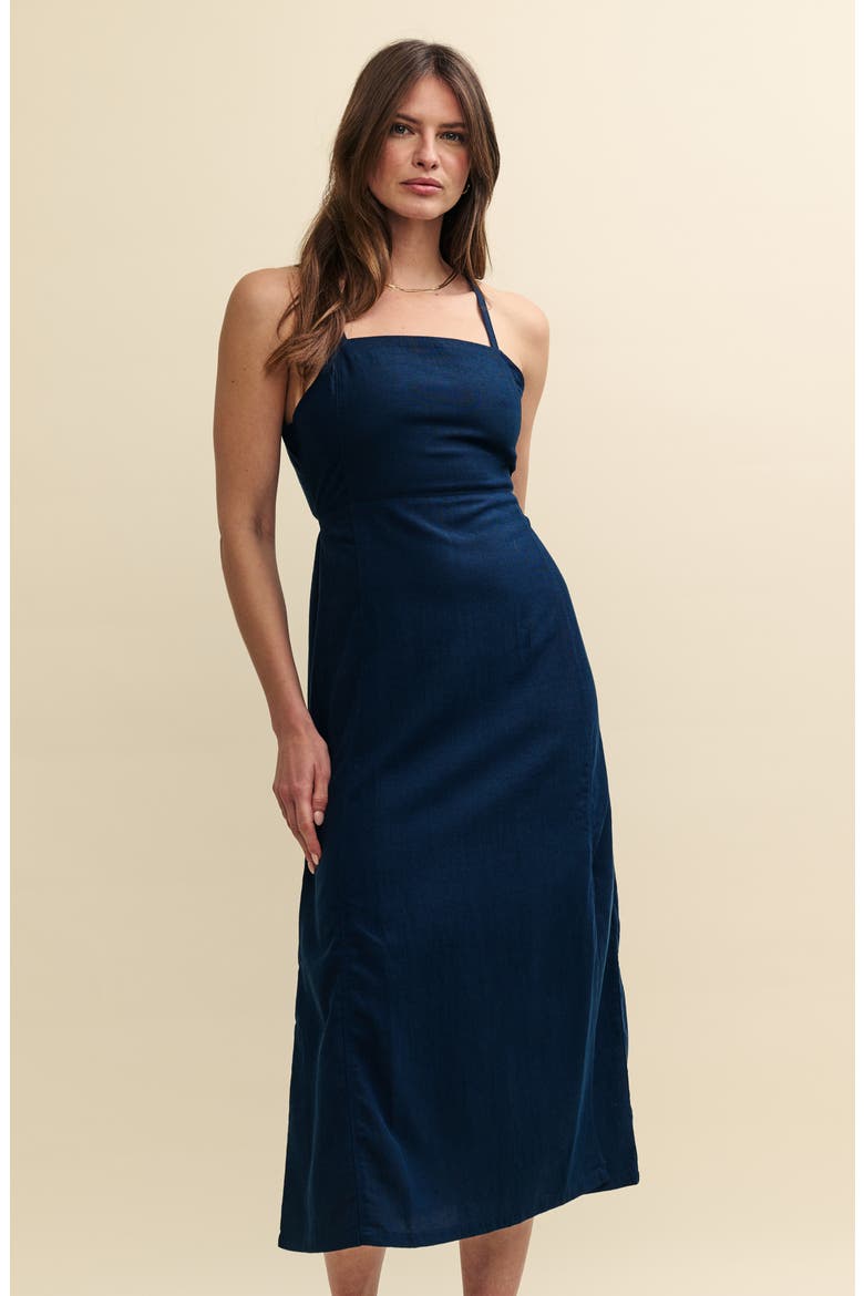 Maddy Dark Denim Twill Midi Dress, Alternate, color, BLUE