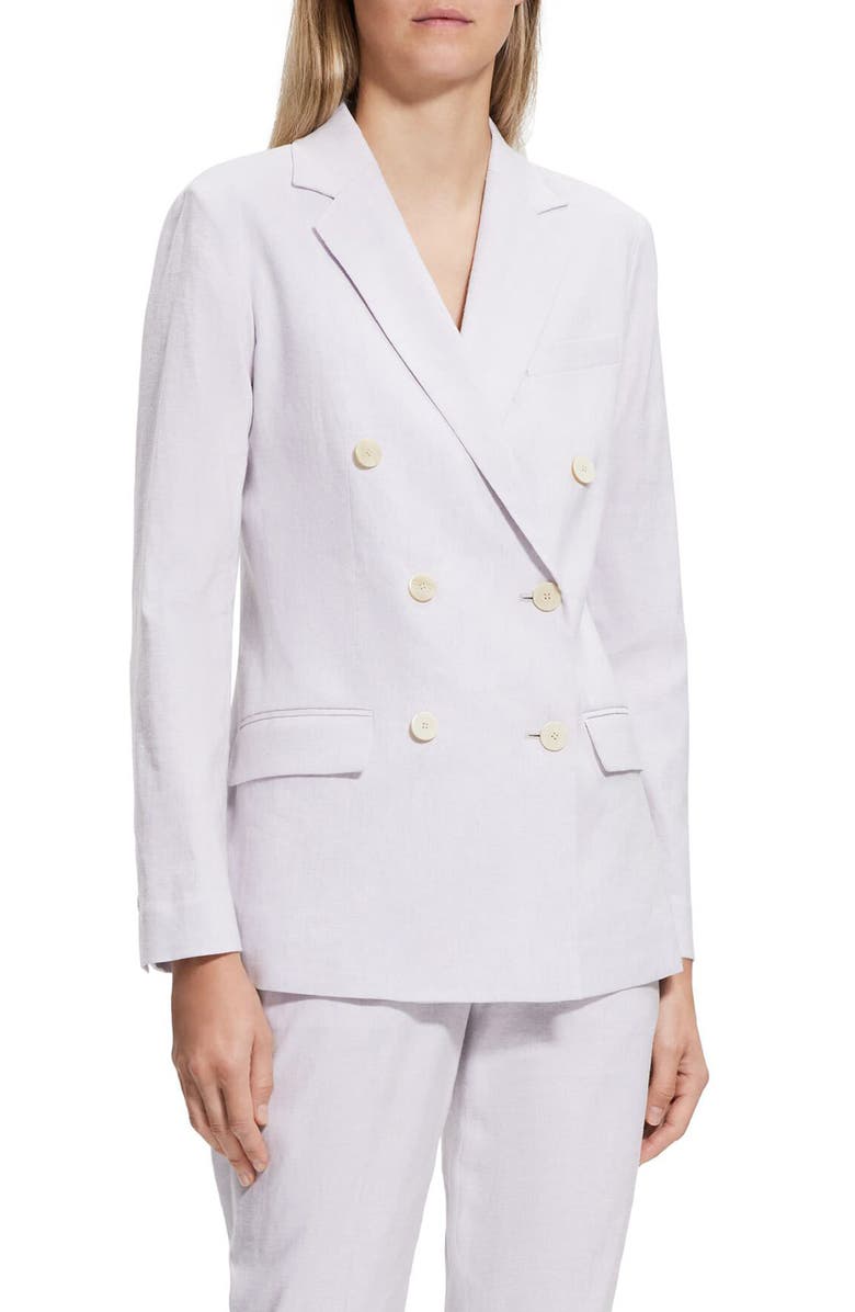 Theory Linen Blend Double Breasted Blazer, Alternate, color,